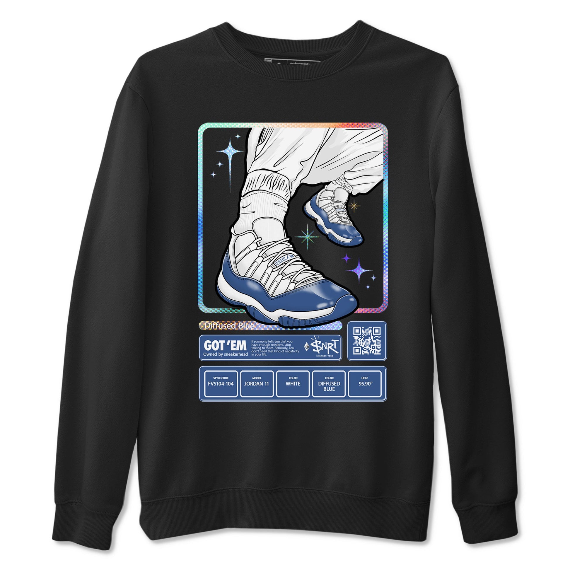 11s Diffused Blue shirts to match jordans Sneaker Trading Card sneaker match tees Air Jordan 11 Diffused Blue SNRT Sneaker Release Tees unisex cotton Black 2 crew neck shirts