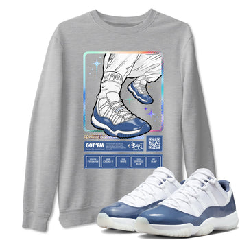 11s Diffused Blue shirts to match jordans Sneaker Trading Card sneaker match tees Air Jordan 11 Diffused Blue SNRT Sneaker Release Tees unisex cotton Heather Grey 1 crew neck shirts
