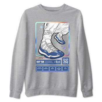 11s Diffused Blue shirts to match jordans Sneaker Trading Card sneaker match tees Air Jordan 11 Diffused Blue SNRT Sneaker Release Tees unisex cotton Heather Grey 2 crew neck shirts