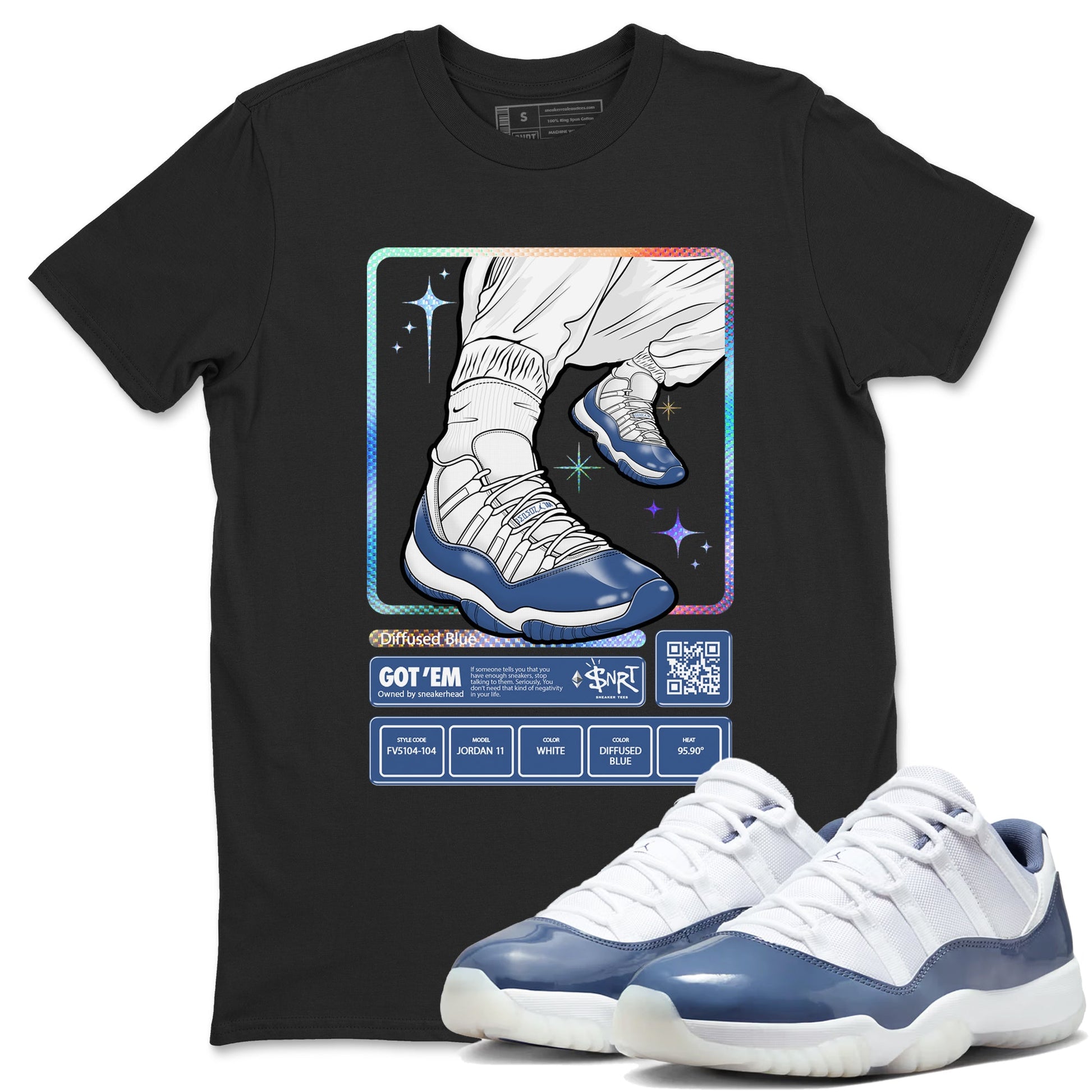 11s Diffused Blue shirts to match jordans Sneaker Trading Card sneaker match tees Air Jordan 11 Diffused Blue SNRT Sneaker Release Tees unisex cotton Black 1 crew neck shirts