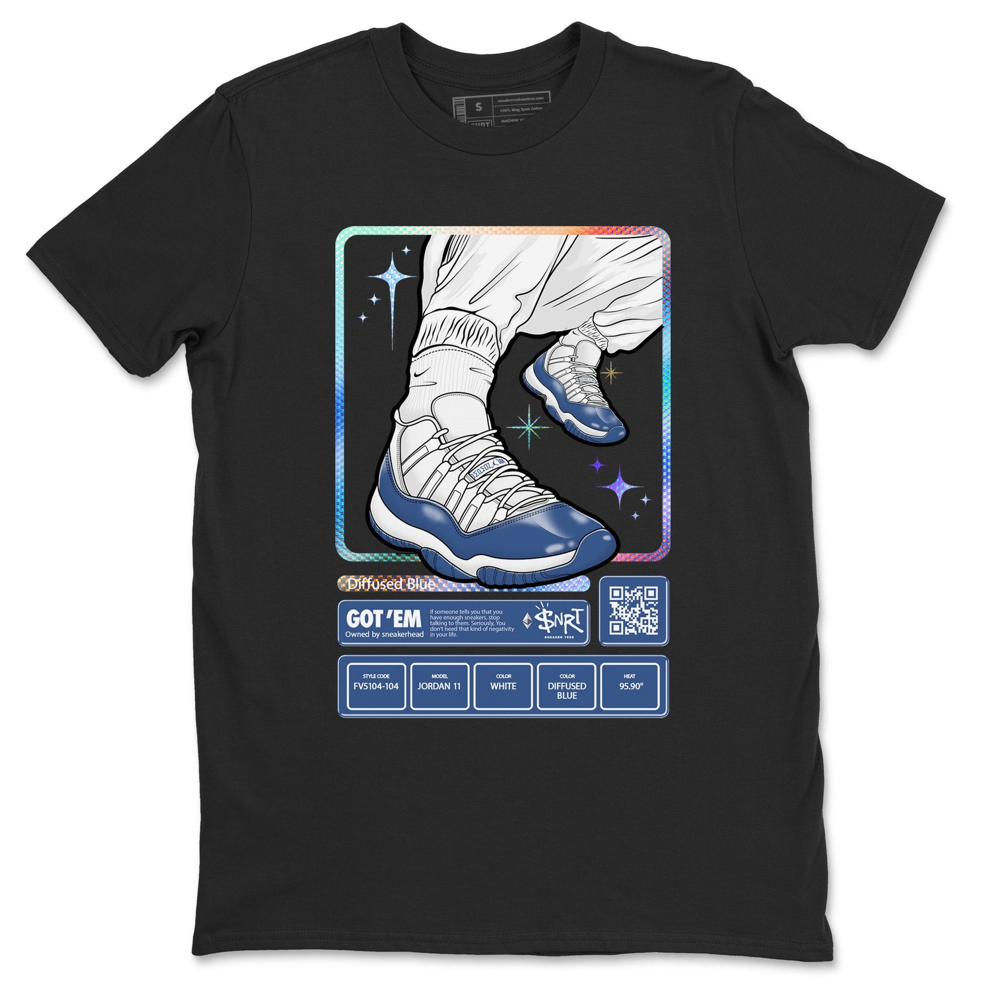 11s Diffused Blue shirts to match jordans Sneaker Trading Card sneaker match tees Air Jordan 11 Diffused Blue SNRT Sneaker Release Tees unisex cotton Black 2 crew neck shirts