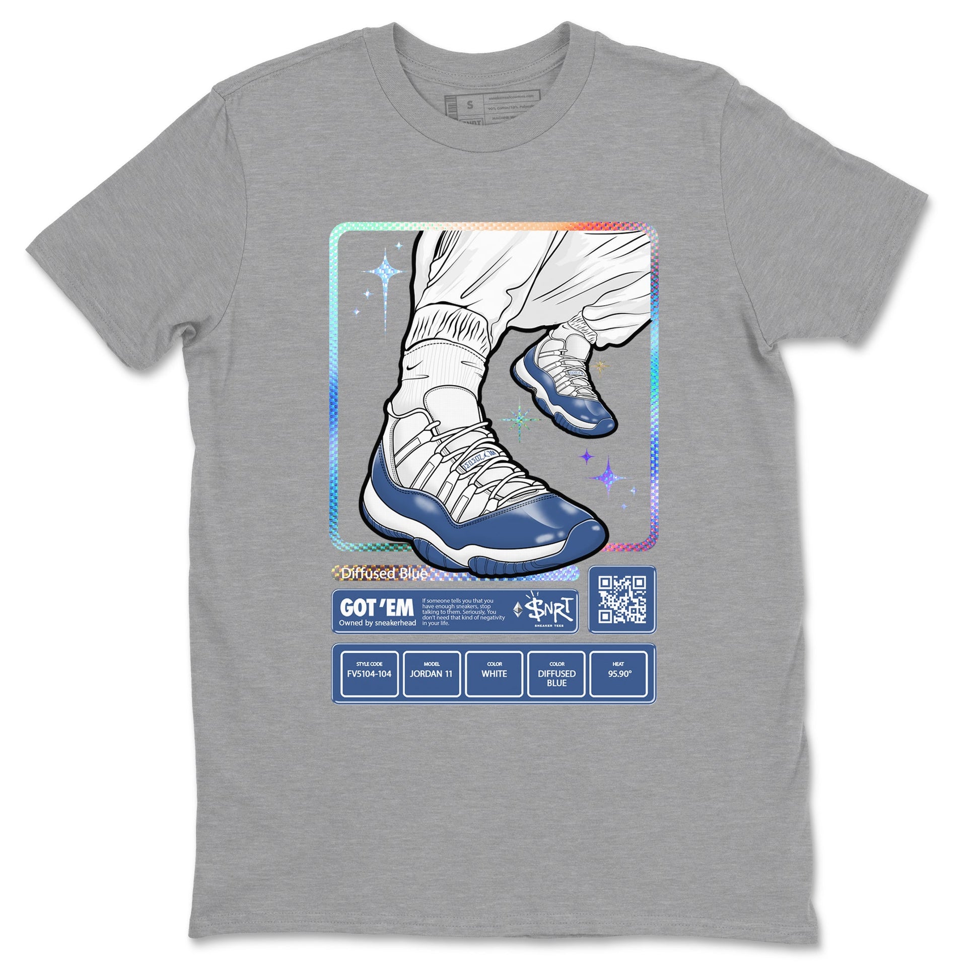 11s Diffused Blue shirts to match jordans Sneaker Trading Card sneaker match tees Air Jordan 11 Diffused Blue SNRT Sneaker Release Tees unisex cotton Heather Grey 2 crew neck shirts