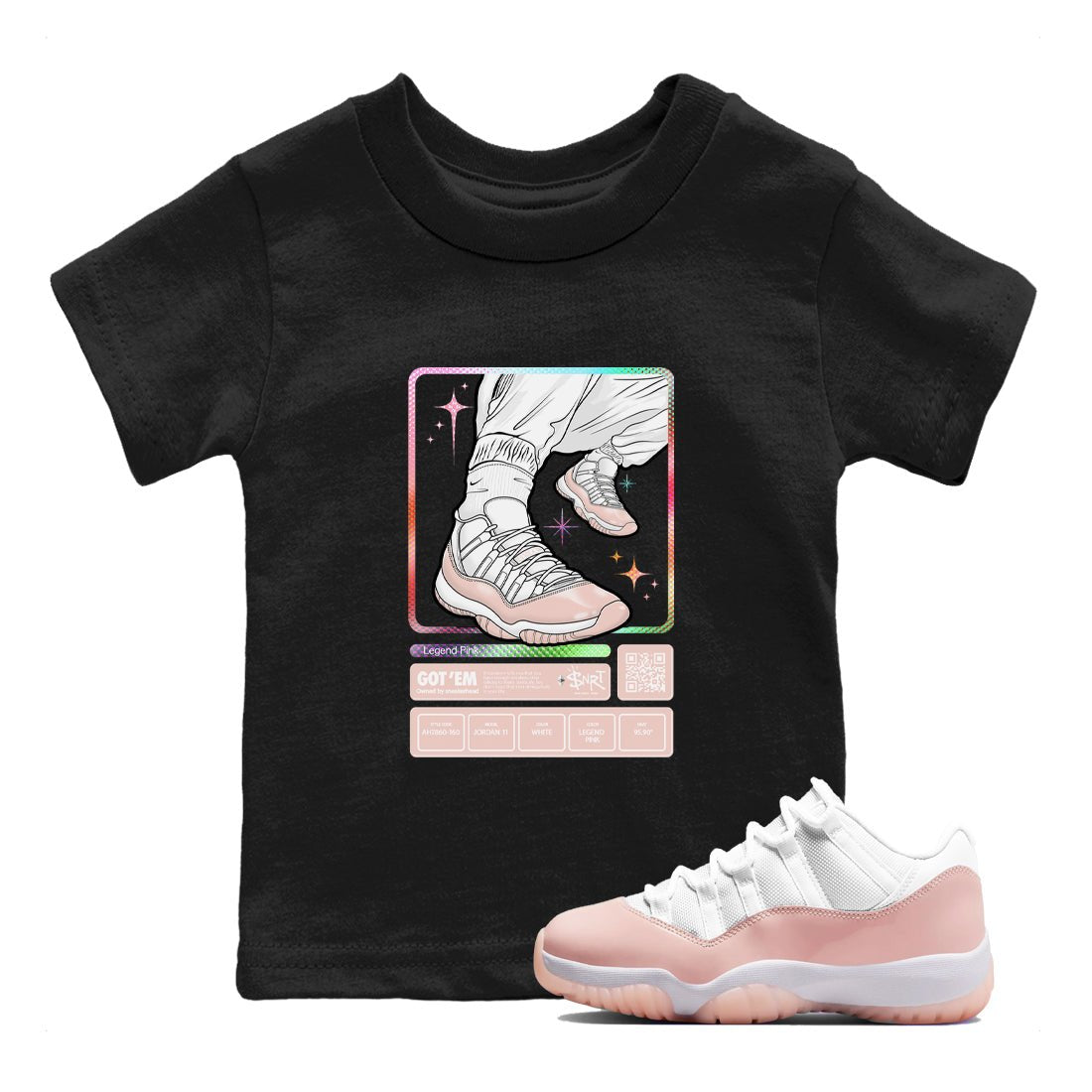 Air Jordan 11 Low Legend Pink shirts to match jordans Sneaker Trading Card sneaker match tees 11s Legend Pink SNRT Sneaker Tees streetwear brand Baby and Youth Black 1 cotton tee