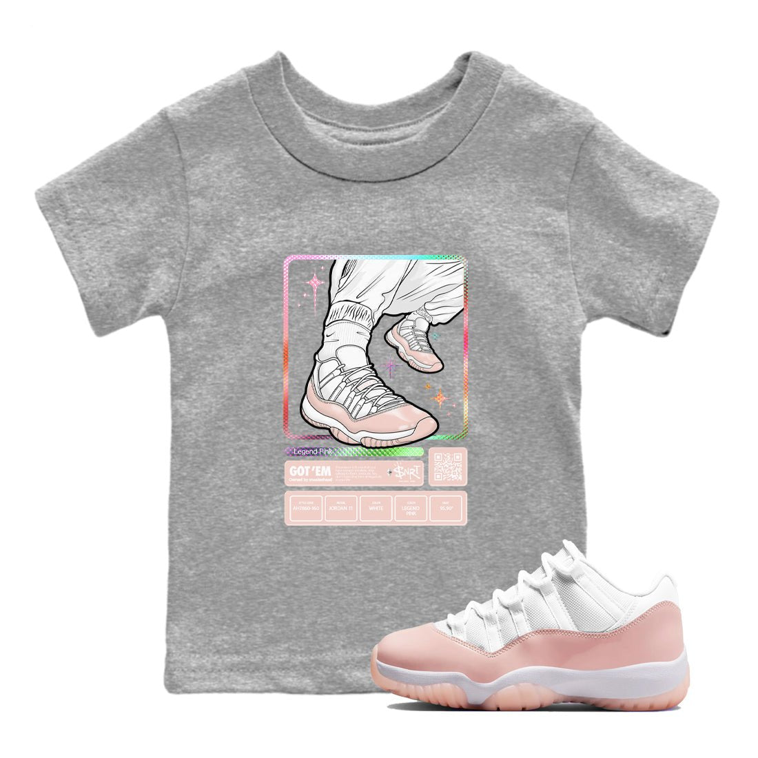 Air Jordan 11 Low Legend Pink shirts to match jordans Sneaker Trading Card sneaker match tees 11s Legend Pink SNRT Sneaker Tees streetwear brand Baby and Youth Heather Grey 1 cotton tee