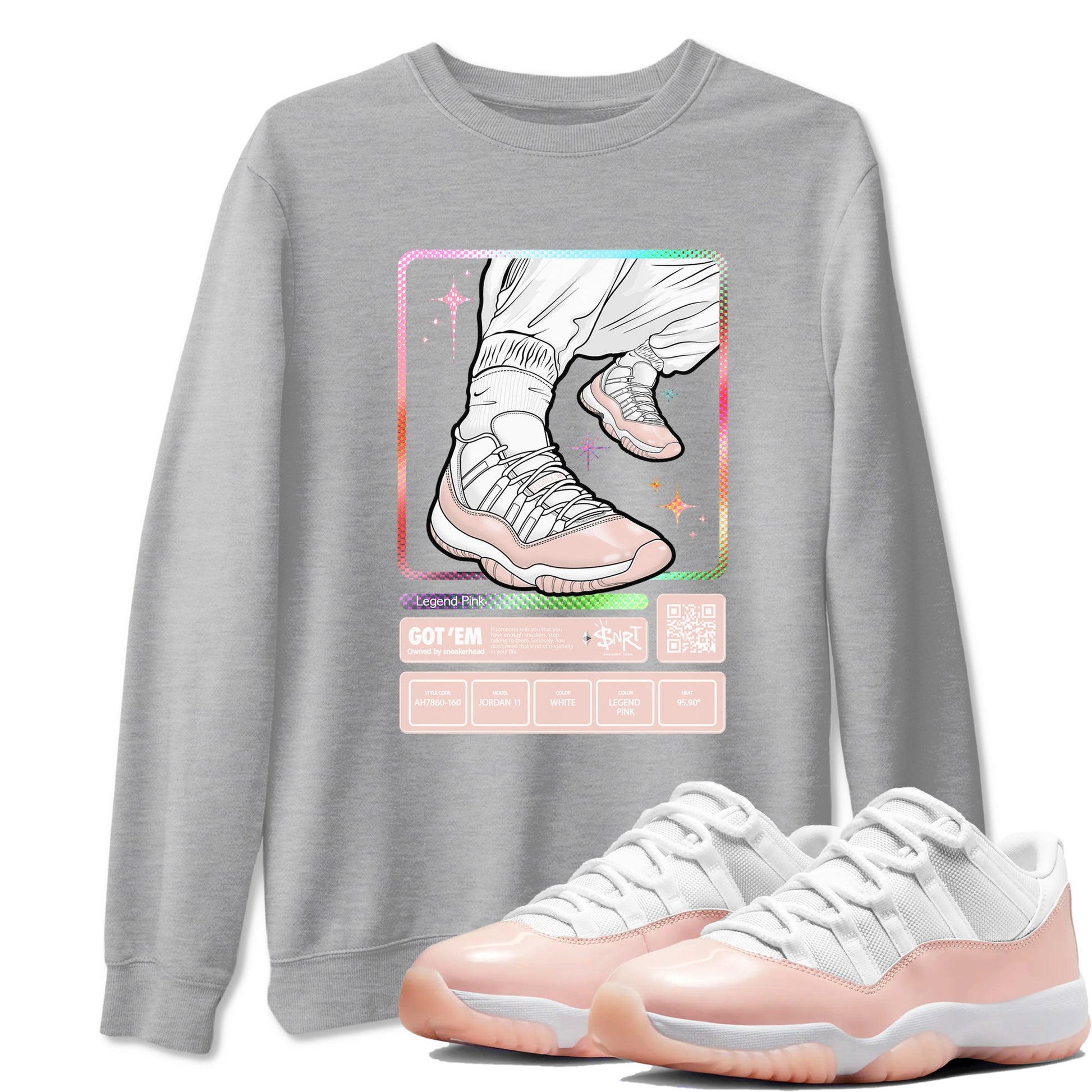 Air Jordan 11 Low Legend Pink shirts to match jordans Sneaker Trading Card sneaker match tees 11s Legend Pink SNRT Sneaker Tees streetwear brand Heather Grey 1 unisex cotton tee