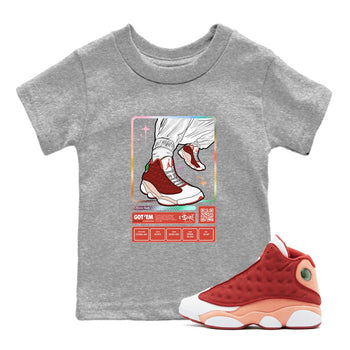 13s Dune Red shirts to match jordans Sneaker Trading Card sneaker match tees Air Jordan 13 Dune Red SNRT Sneaker Tees streetwear brand Baby and Youth Heather Grey 1 cotton tee