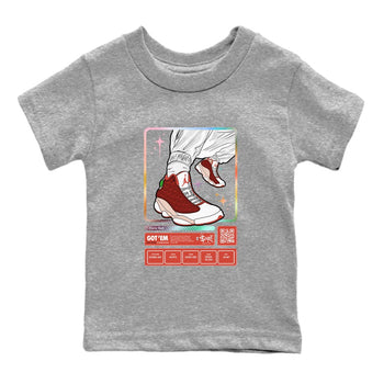 13s Dune Red shirts to match jordans Sneaker Trading Card sneaker match tees Air Jordan 13 Dune Red SNRT Sneaker Tees streetwear brand Baby and Youth Heather Grey 2 cotton tee
