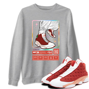 13s Dune Red shirts to match jordans Sneaker Trading Card sneaker match tees Air Jordan 13 Dune Red SNRT Sneaker Tees streetwear brand Heather Grey 1 unisex cotton tee