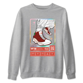 13s Dune Red shirts to match jordans Sneaker Trading Card sneaker match tees Air Jordan 13 Dune Red SNRT Sneaker Tees streetwear brand Heather Grey 2 unisex cotton tee