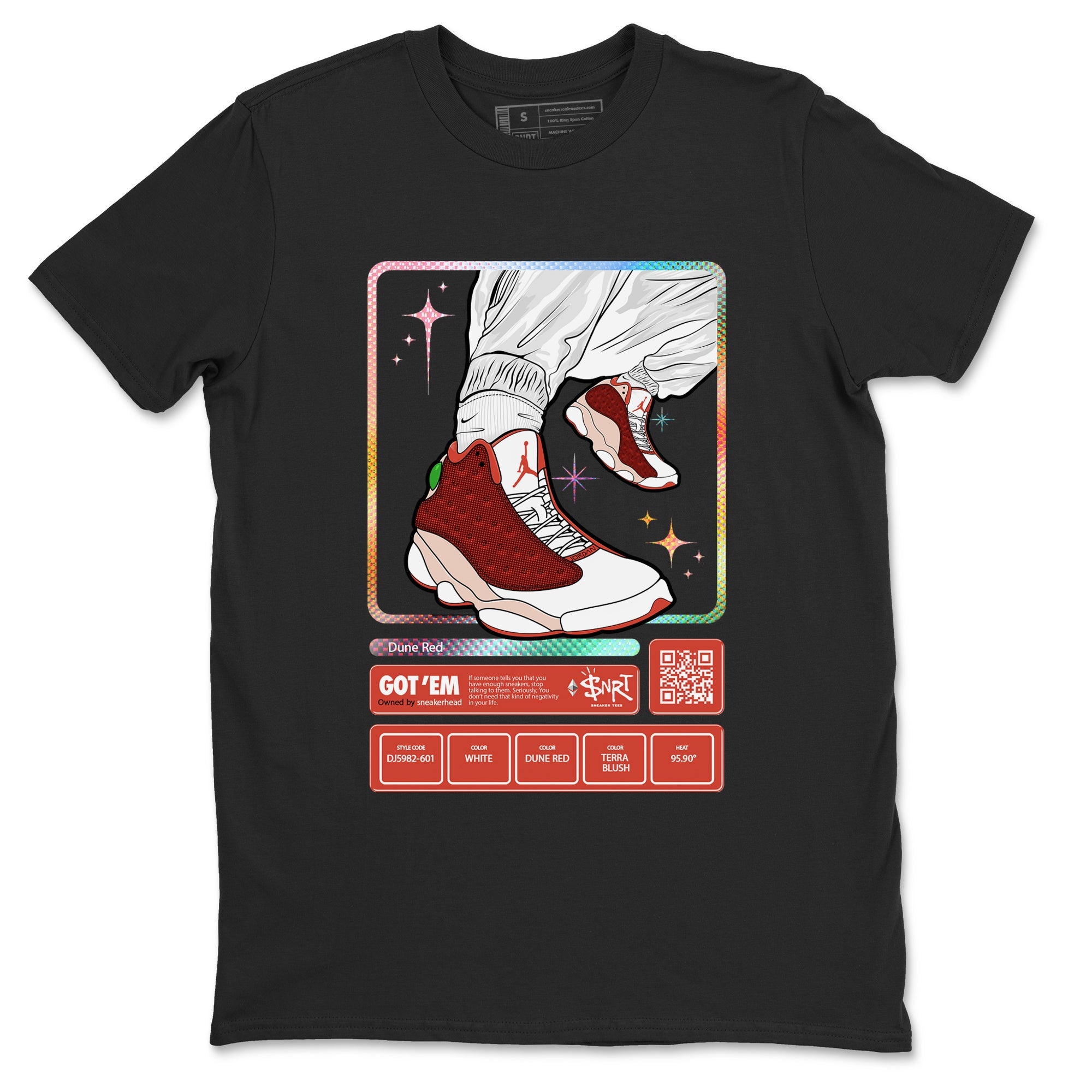 13s Dune Red shirts to match jordans Sneaker Trading Card sneaker match tees Air Jordan 13 Dune Red SNRT Sneaker Tees streetwear brand Black 2 unisex cotton tee