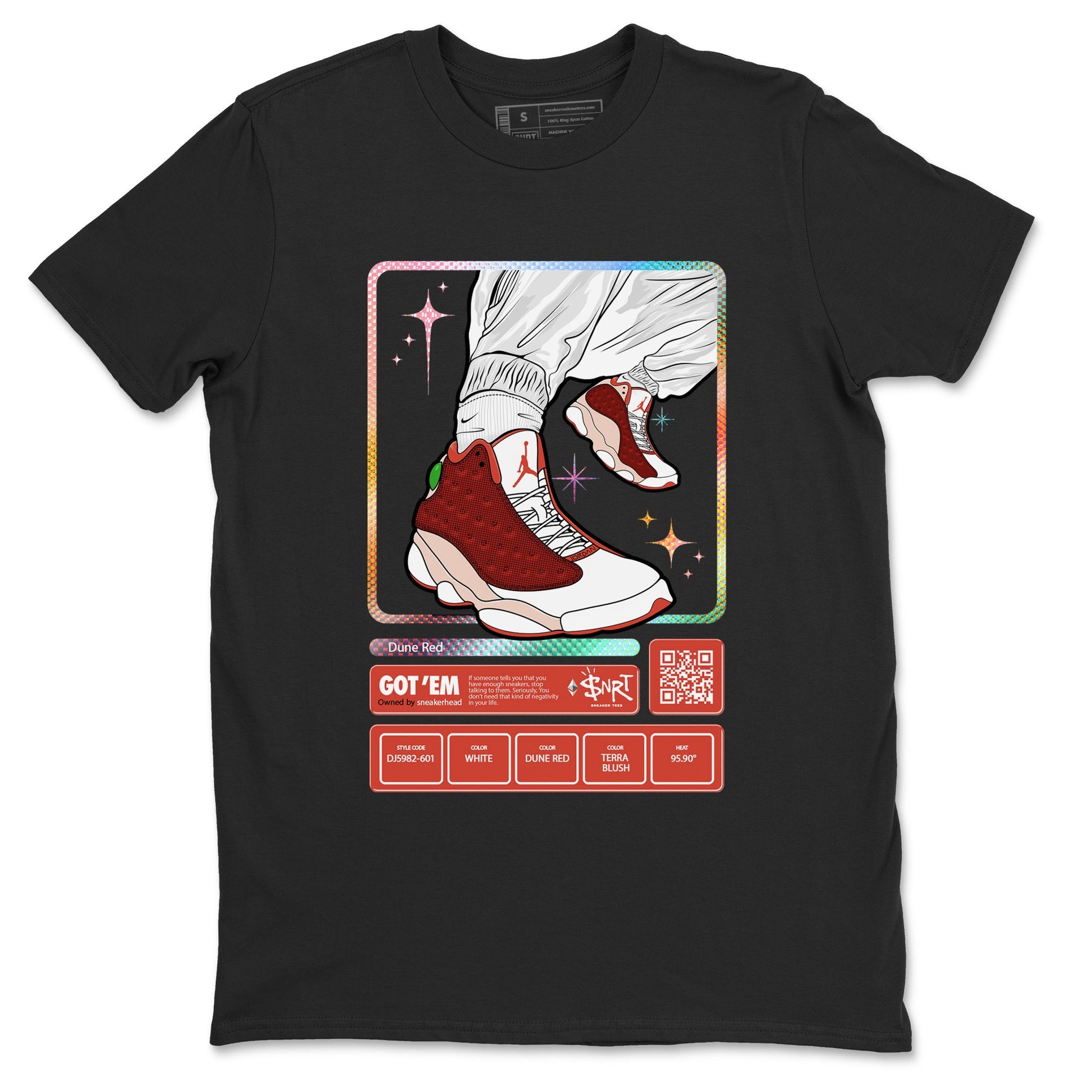 13s Dune Red shirts to match jordans Sneaker Trading Card sneaker match tees Air Jordan 13 Dune Red SNRT Sneaker Tees streetwear brand Black 2 unisex cotton tee