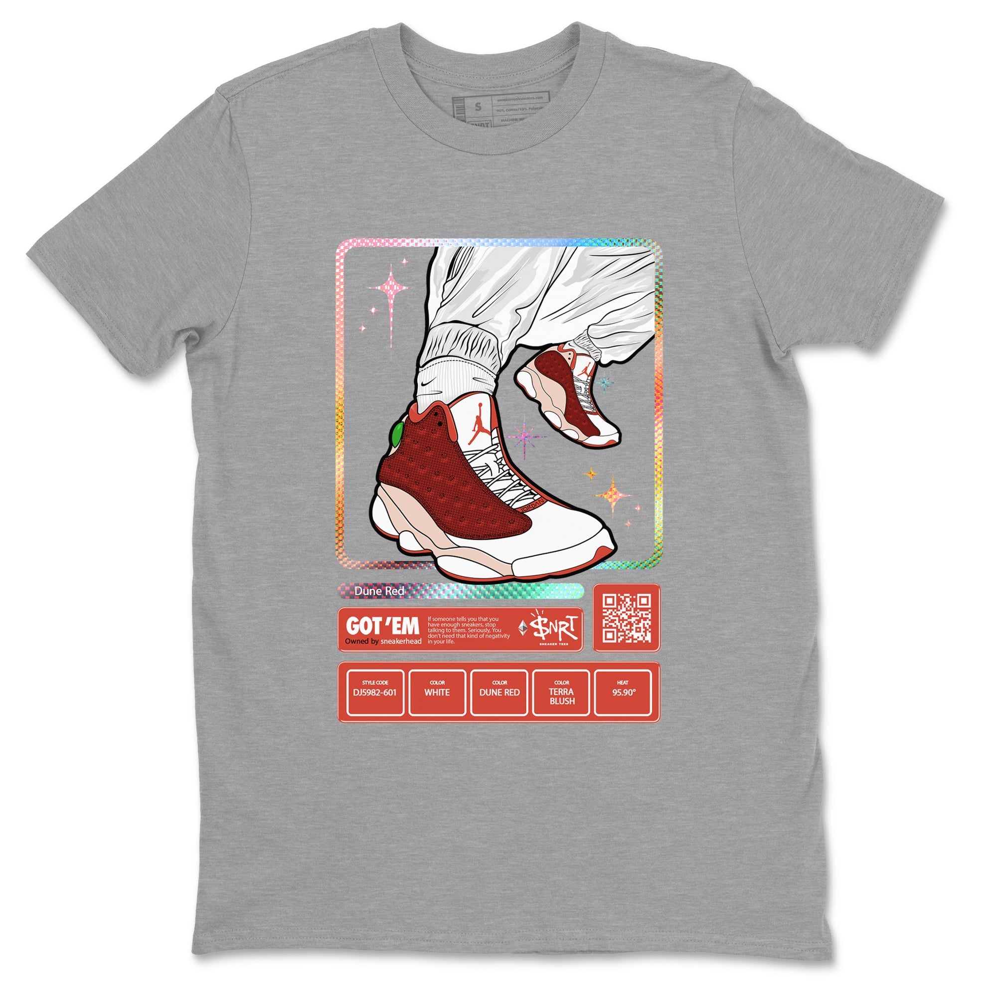 13s Dune Red shirts to match jordans Sneaker Trading Card sneaker match tees Air Jordan 13 Dune Red SNRT Sneaker Tees streetwear brand Heather Grey 2 unisex cotton tee