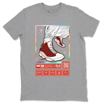 13s Dune Red shirts to match jordans Sneaker Trading Card sneaker match tees Air Jordan 13 Dune Red SNRT Sneaker Tees streetwear brand Heather Grey 2 unisex cotton tee