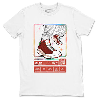 13s Dune Red shirts to match jordans Sneaker Trading Card sneaker match tees Air Jordan 13 Dune Red SNRT Sneaker Tees streetwear brand White 2 unisex cotton tee