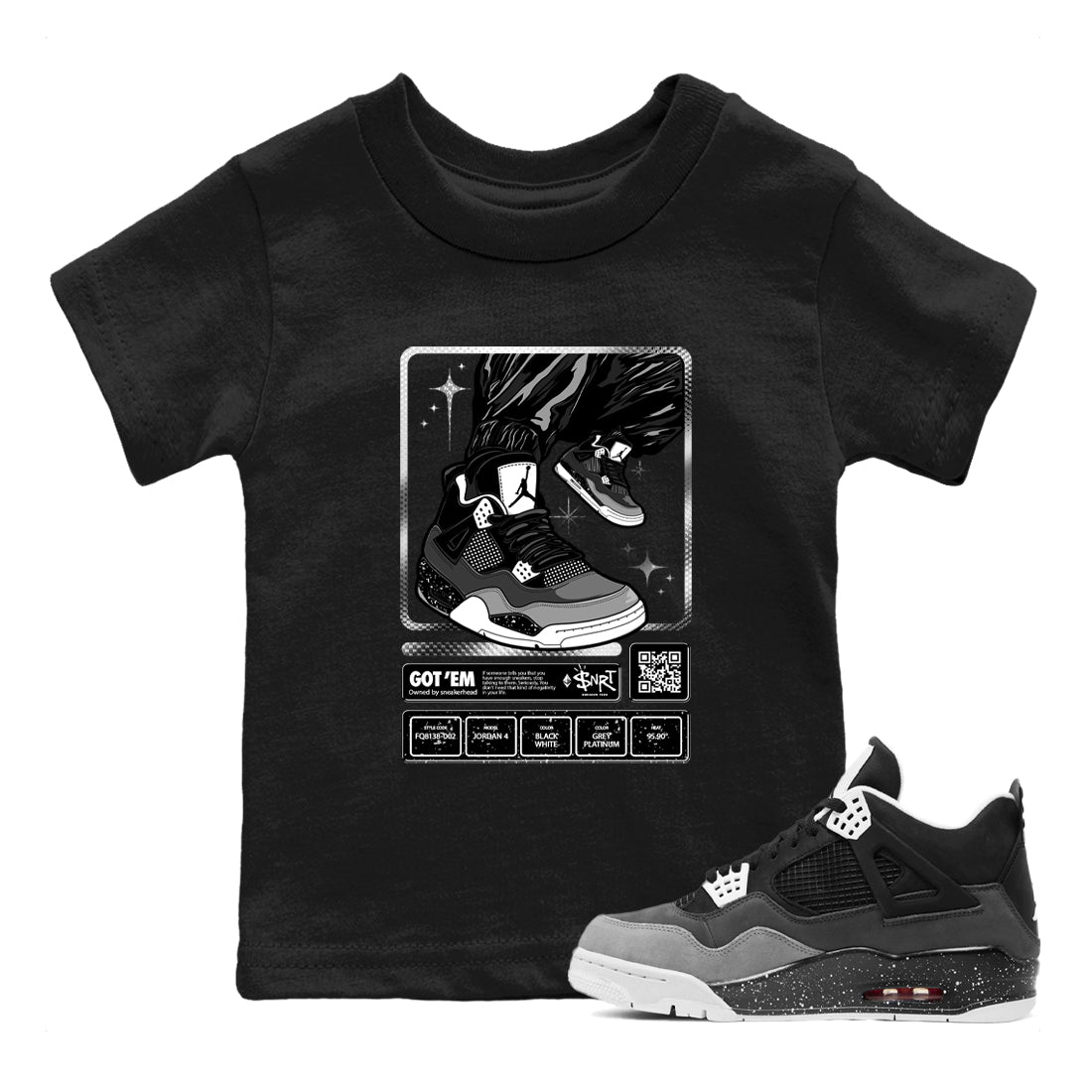 4s Fear shirts to match jordans Sneaker Trading Card sneaker match tees Air Jordan 4 Retro Fear match shoes to clothes SNRT Sneaker Tees Youth Baby Black 1 tee