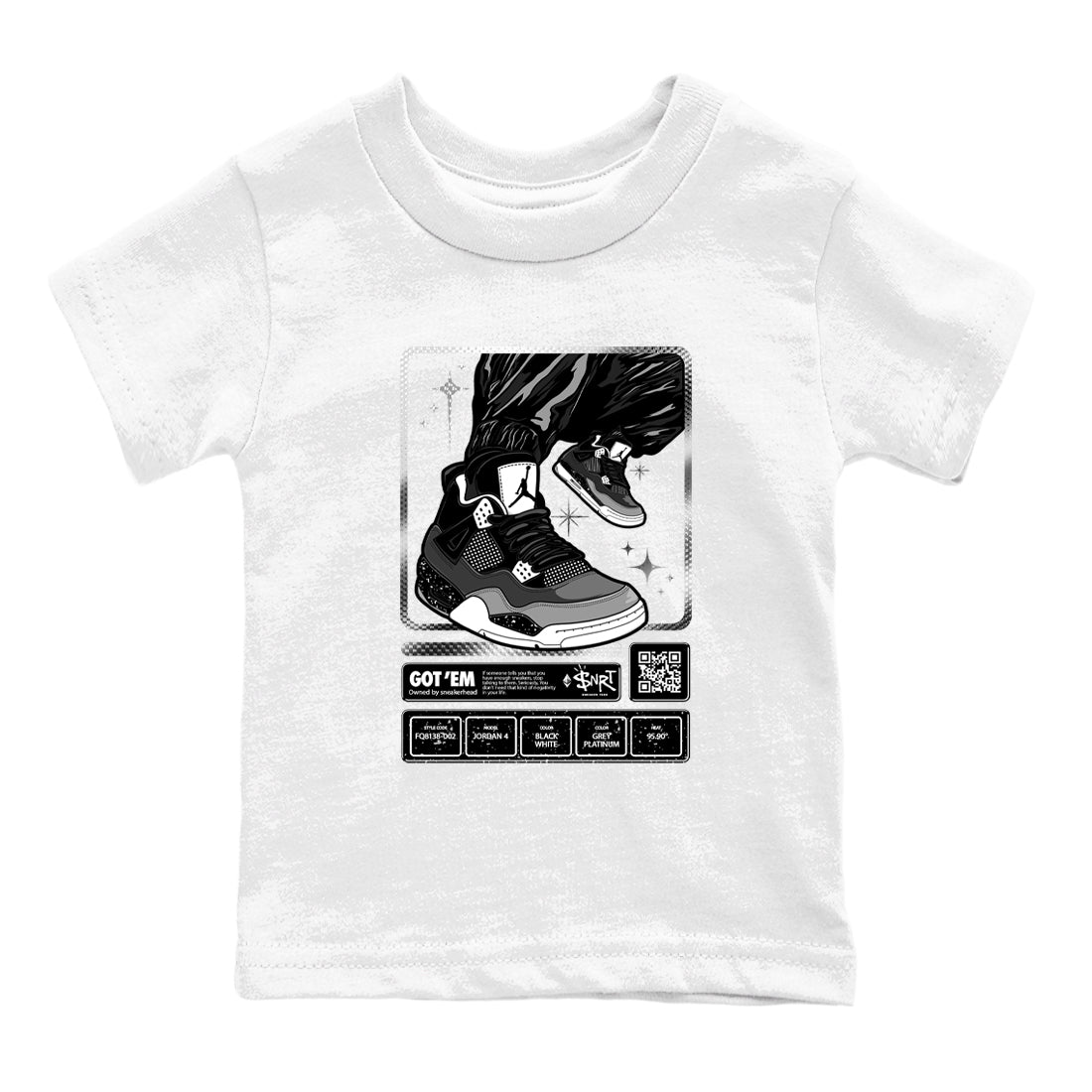 4s Fear shirts to match jordans Sneaker Trading Card sneaker match tees Air Jordan 4 Retro Fear match shoes to clothes SNRT Sneaker Tees Youth Baby White 2 tee