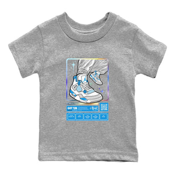 AJ4 Military Blue shirts to match jordans Sneaker Trading Card sneaker match tees Air Jordan 4 Military Blue SNRT Sneaker Tees streetwear brand Baby and Youth Heather Grey 2 cotton tee