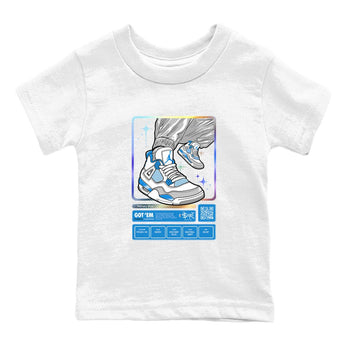 AJ4 Military Blue shirts to match jordans Sneaker Trading Card sneaker match tees Air Jordan 4 Military Blue SNRT Sneaker Tees streetwear brand Baby and Youth White 2 cotton tee