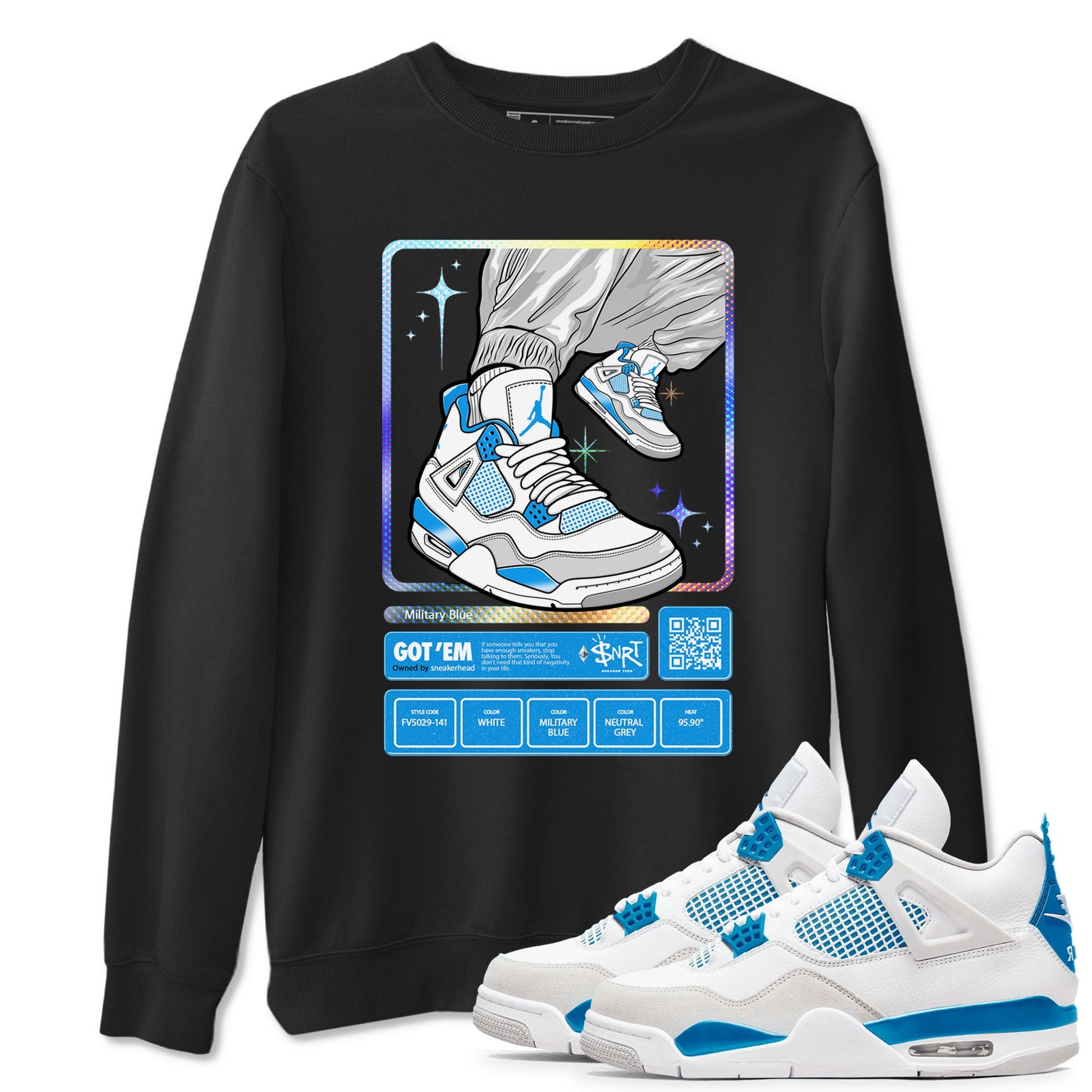 AJ4 Military Blue shirts to match jordans Sneaker Trading Card sneaker match tees Air Jordan 4 Military Blue SNRT Sneaker Tees streetwear brand Black 1 unisex cotton tee