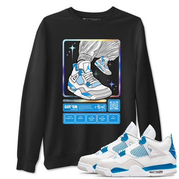 AJ4 Military Blue shirts to match jordans Sneaker Trading Card sneaker match tees Air Jordan 4 Military Blue SNRT Sneaker Tees streetwear brand Black 1 unisex cotton tee