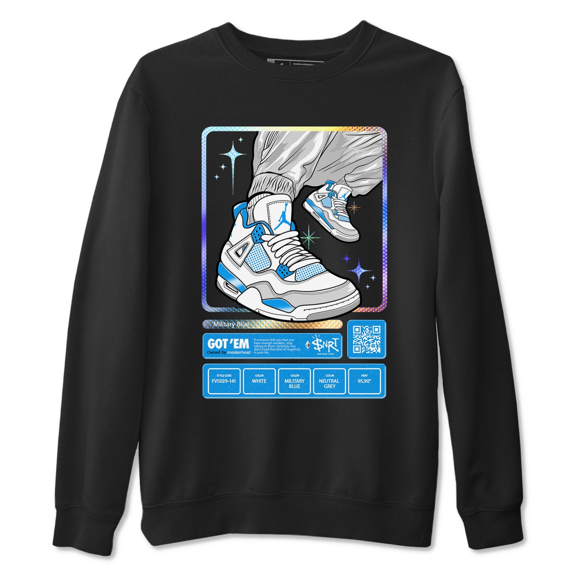 AJ4 Military Blue shirts to match jordans Sneaker Trading Card sneaker match tees Air Jordan 4 Military Blue SNRT Sneaker Tees streetwear brand Black 2 unisex cotton tee