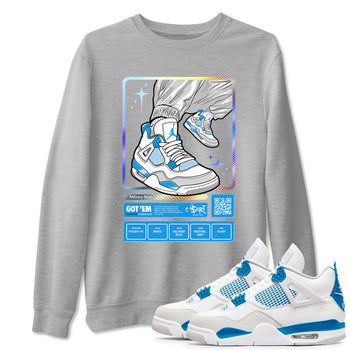 AJ4 Military Blue shirts to match jordans Sneaker Trading Card sneaker match tees Air Jordan 4 Military Blue SNRT Sneaker Tees streetwear brand Heather Grey 1 unisex cotton tee