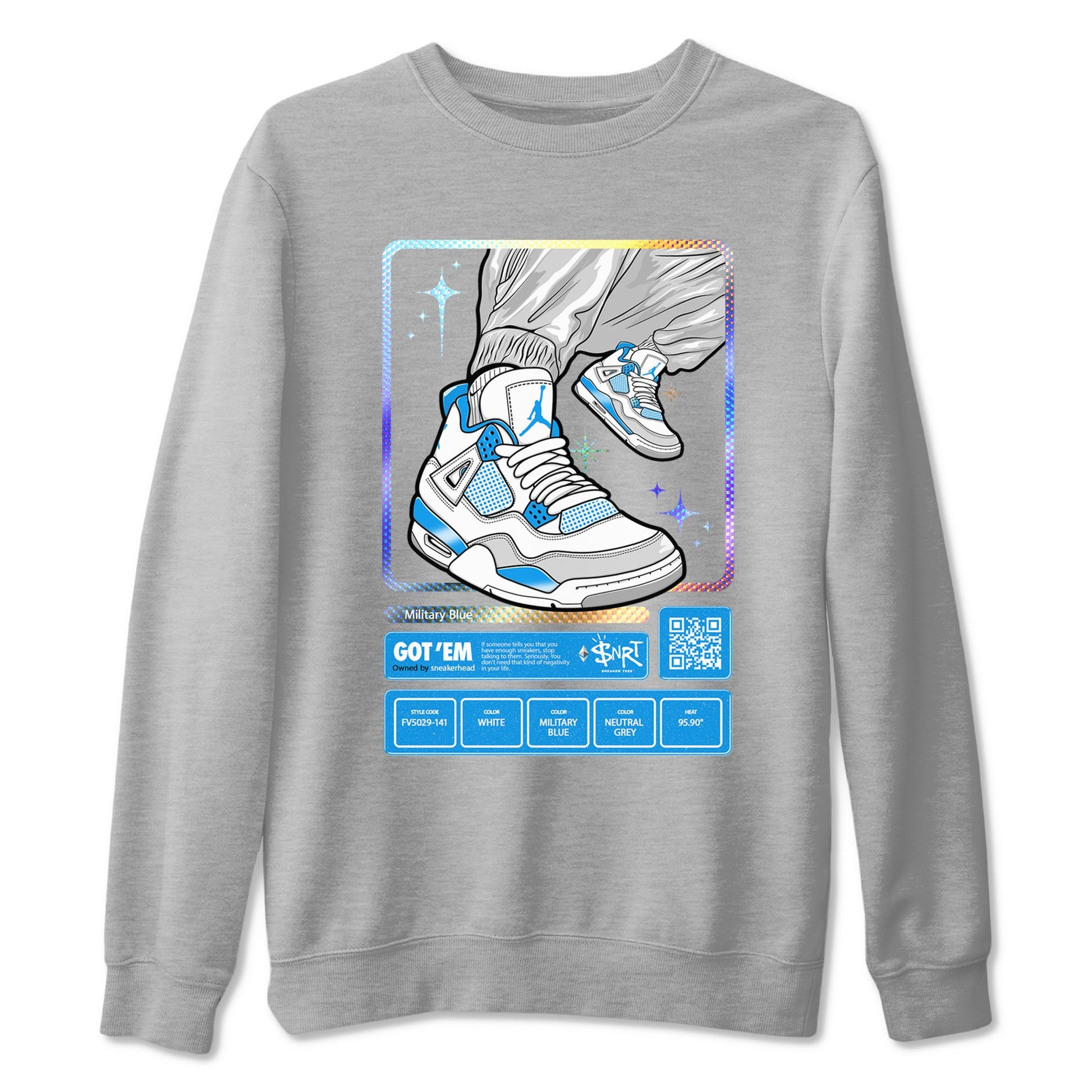 AJ4 Military Blue shirts to match jordans Sneaker Trading Card sneaker match tees Air Jordan 4 Military Blue SNRT Sneaker Tees streetwear brand Heather Grey 2 unisex cotton tee