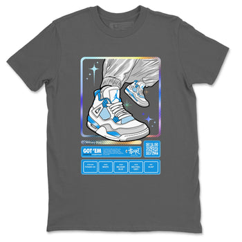 AJ4 Military Blue shirts to match jordans Sneaker Trading Card sneaker match tees Air Jordan 4 Military Blue SNRT Sneaker Tees streetwear brand Cool Grey 2 unisex cotton tee