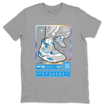 AJ4 Military Blue shirts to match jordans Sneaker Trading Card sneaker match tees Air Jordan 4 Military Blue SNRT Sneaker Tees streetwear brand Heather Grey 2 unisex cotton tee