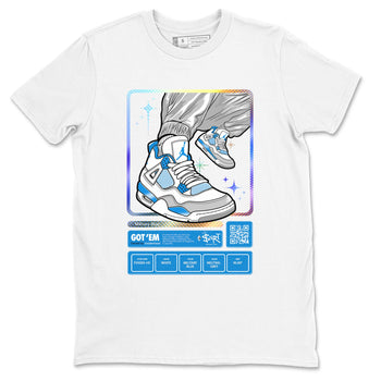 AJ4 Military Blue shirts to match jordans Sneaker Trading Card sneaker match tees Air Jordan 4 Military Blue SNRT Sneaker Tees streetwear brand White 2 unisex cotton tee