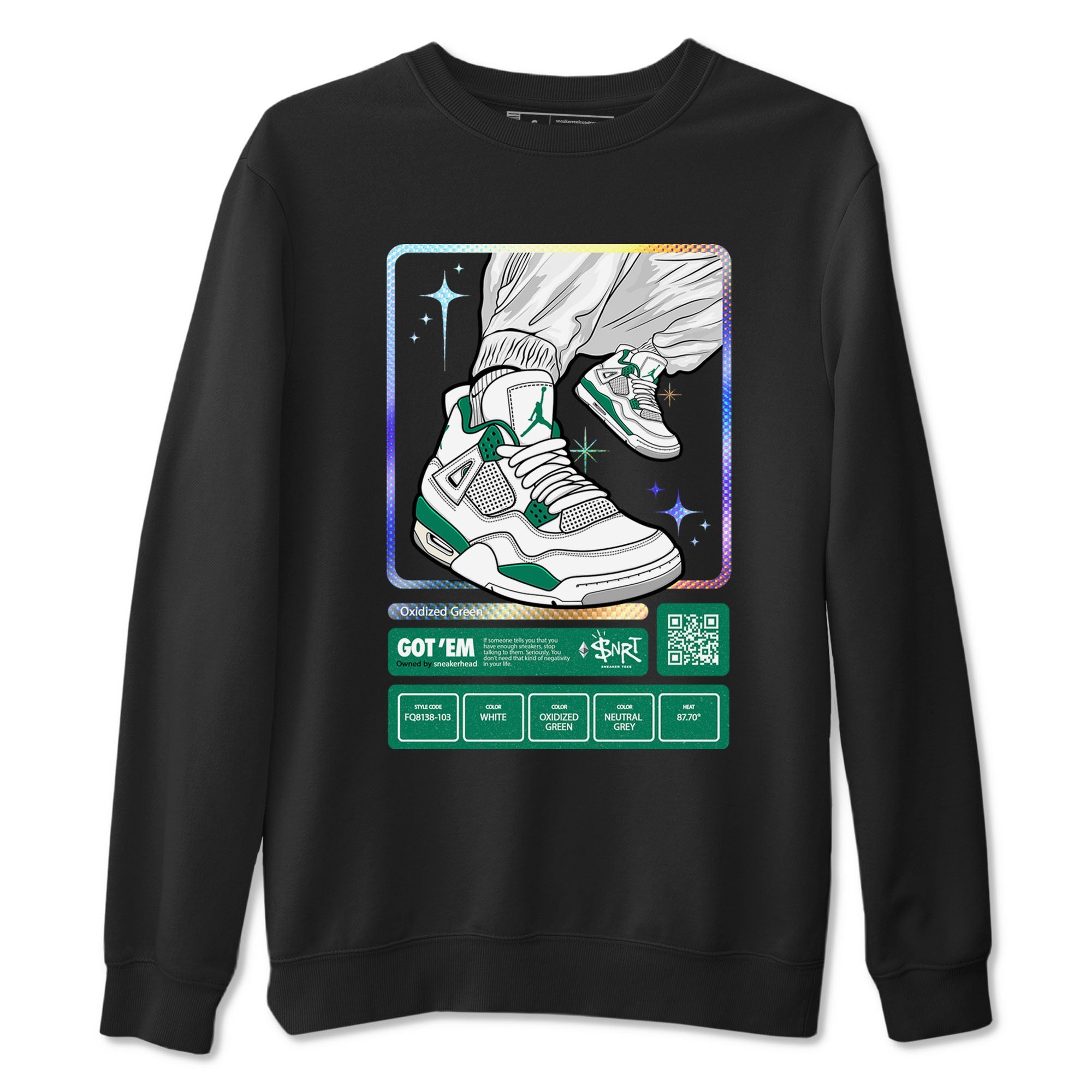 AJ4 Oxidized Green shirts to match jordans Sneaker Trading Card sneaker match tees Air Jordan 4 Oxidized Green SNRT Sneaker Tees streetwear brand Black 2 unisex cotton tee