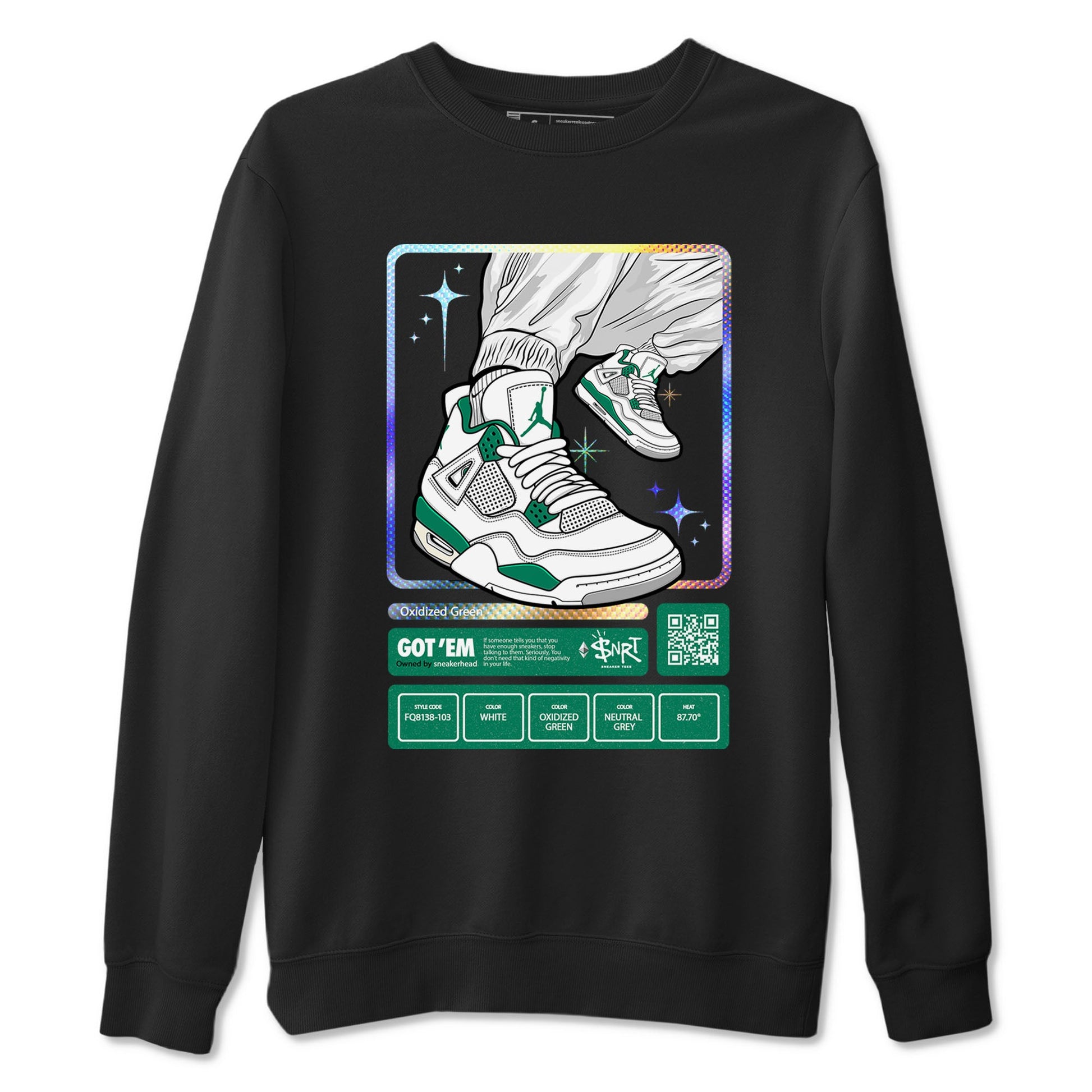 AJ4 Oxidized Green shirts to match jordans Sneaker Trading Card sneaker match tees Air Jordan 4 Oxidized Green SNRT Sneaker Tees streetwear brand Black 2 unisex cotton tee