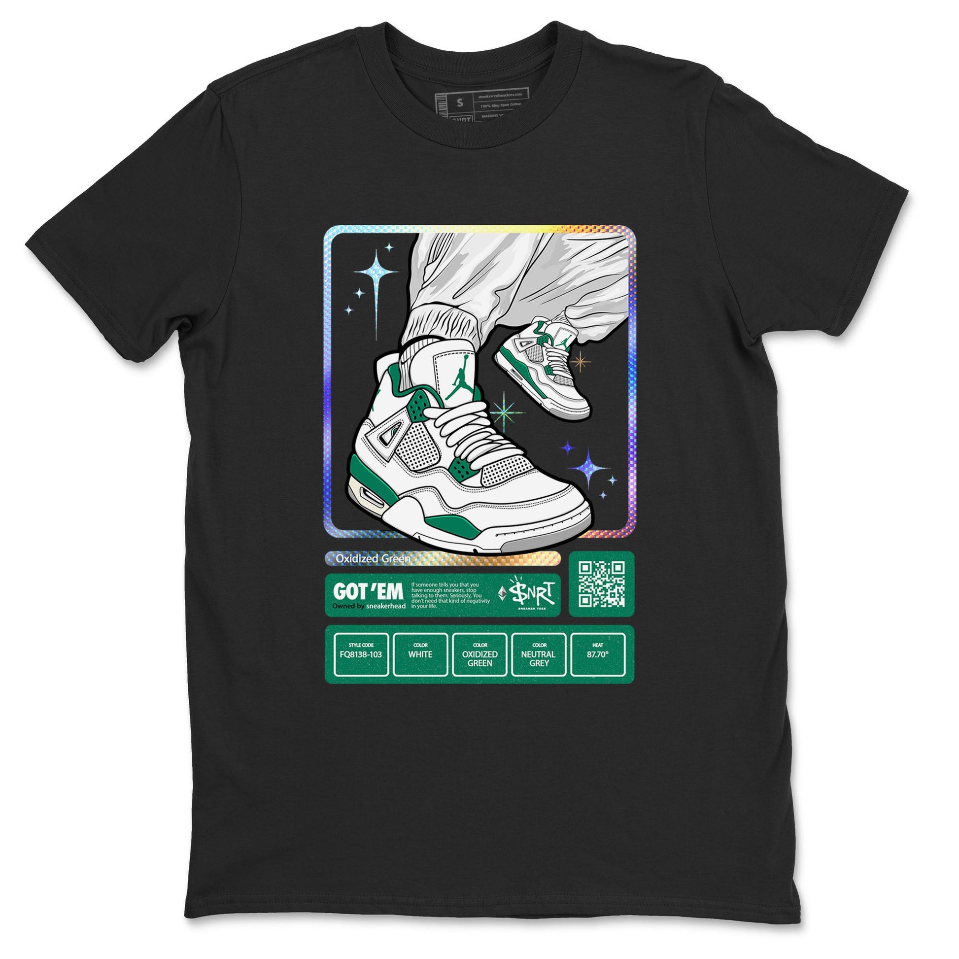 AJ4 Oxidized Green shirts to match jordans Sneaker Trading Card sneaker match tees Air Jordan 4 Oxidized Green SNRT Sneaker Tees streetwear brand Black 2 unisex cotton tee