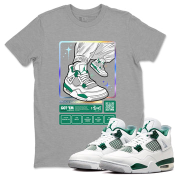AJ4 Oxidized Green shirts to match jordans Sneaker Trading Card sneaker match tees Air Jordan 4 Oxidized Green SNRT Sneaker Tees streetwear brand Heather Grey 1 unisex cotton tee