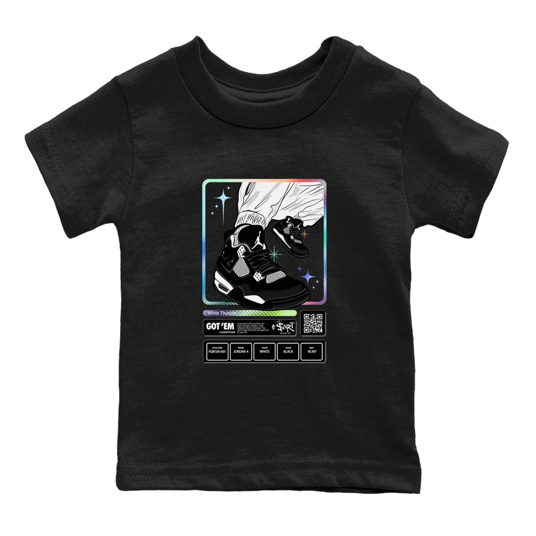 AJ4 White Thunder shirts to match jordans Sneaker Trading Card sneaker match tees Air Jordan 4 White Thunder SNRT Sneaker Tees streetwear brand Baby and Youth Black 2 cotton tee
