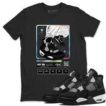 AJ4 White Thunder shirts to match jordans Sneaker Trading Card sneaker match tees Air Jordan 4 White Thunder SNRT Sneaker Tees streetwear brand Black 1 unisex cotton tee