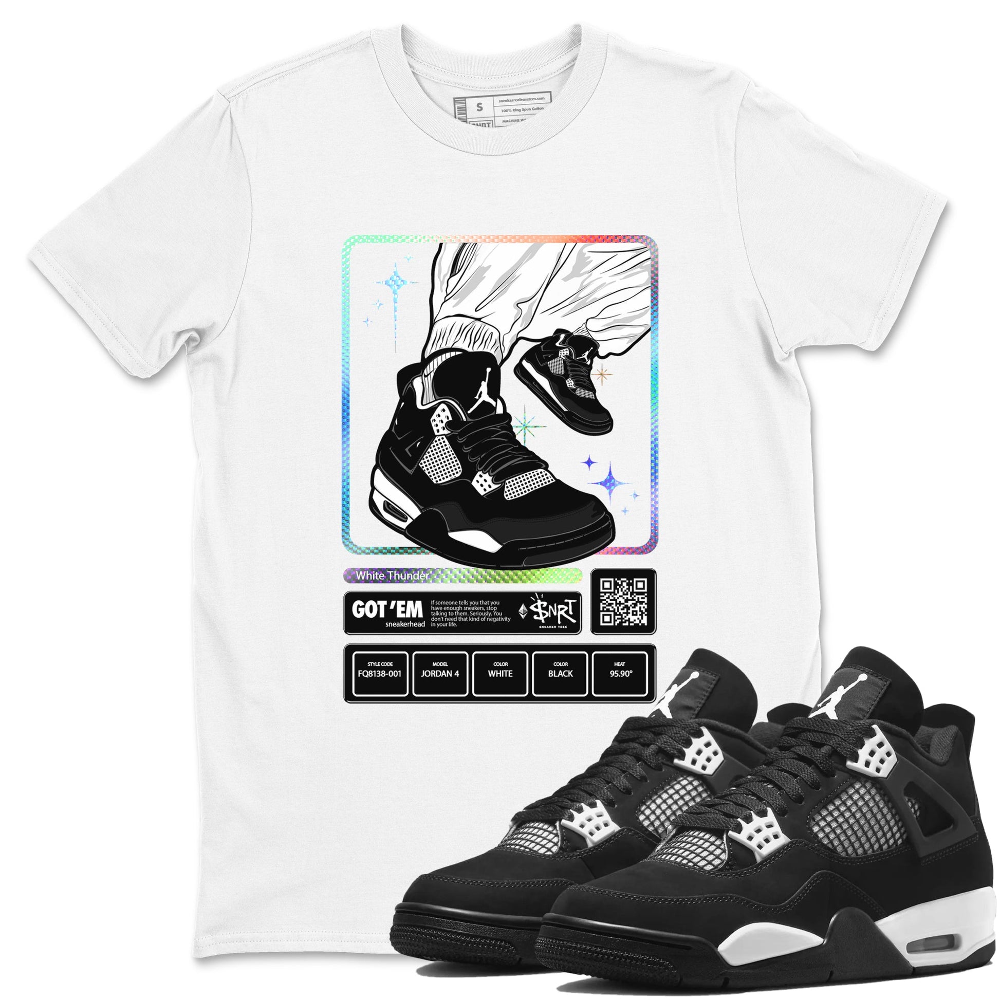 AJ4 White Thunder shirts to match jordans Sneaker Trading Card sneaker match tees Air Jordan 4 White Thunder SNRT Sneaker Tees streetwear brand White 1 unisex cotton tee