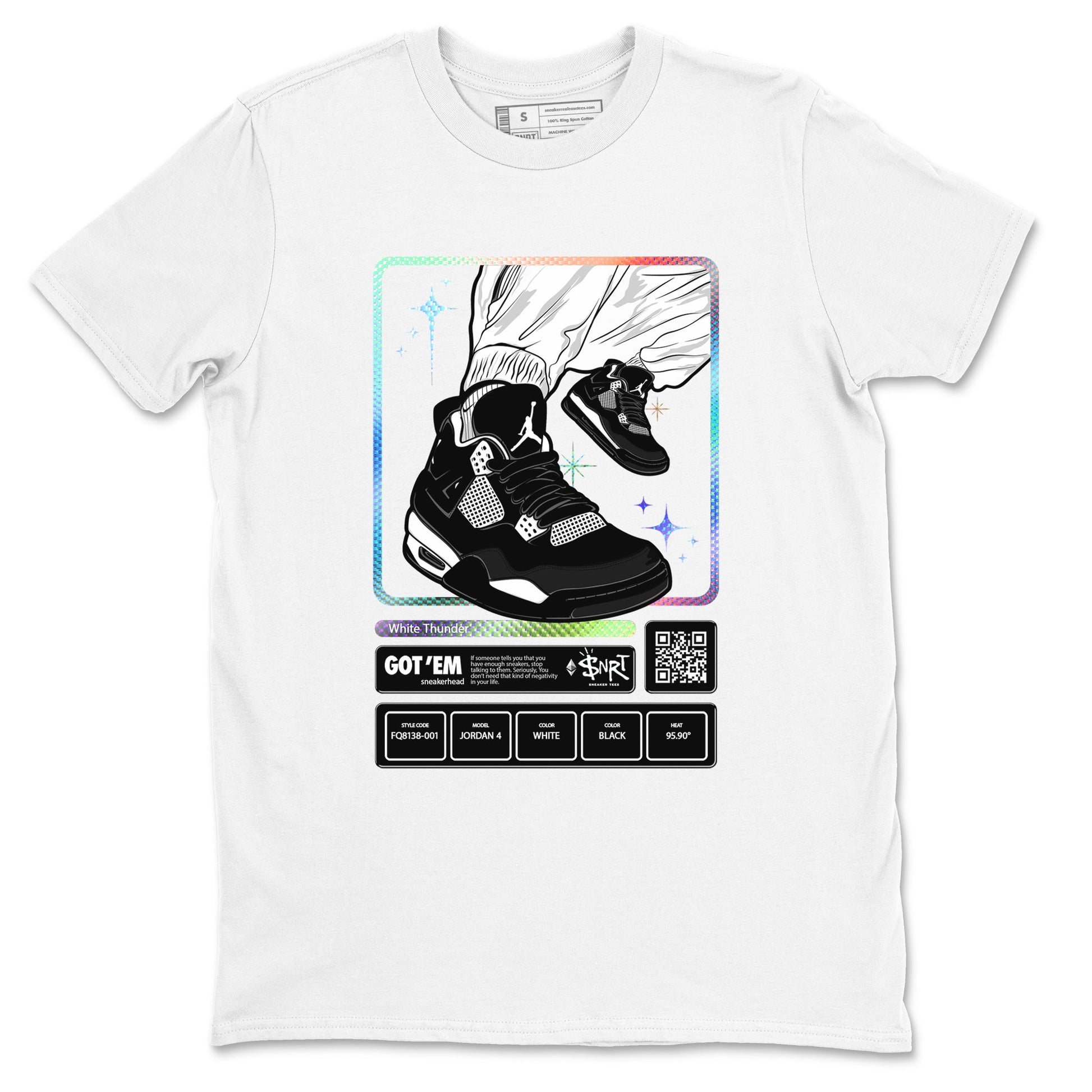 AJ4 White Thunder shirts to match jordans Sneaker Trading Card sneaker match tees Air Jordan 4 White Thunder SNRT Sneaker Tees streetwear brand White 2 unisex cotton tee