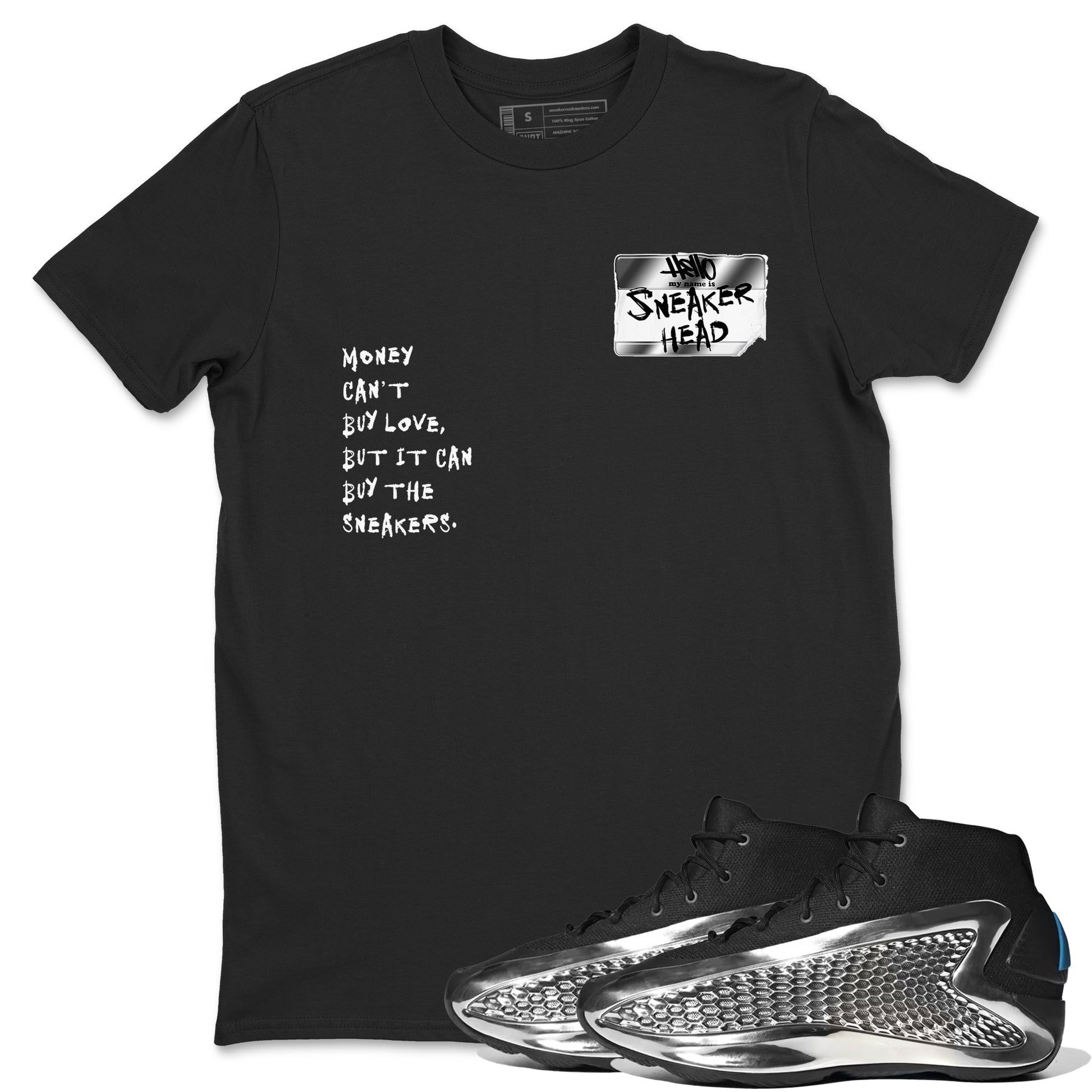 AE 1 Silver Metallic shirts to match jordans Sneakerhead Badge graphic tees AE 1 Silver Metallic t shirts to match sneakers SNRT Sneaker Tees unisex cotton Black 1 shirts