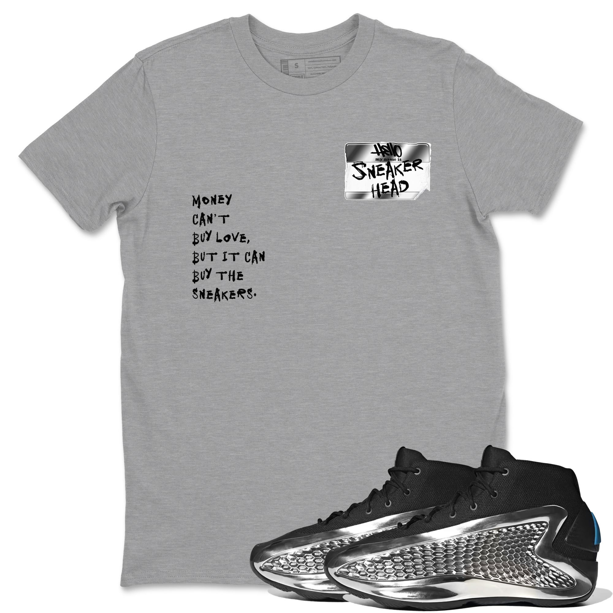 AE 1 Silver Metallic shirts to match jordans Sneakerhead Badge graphic tees AE 1 Silver Metallic t shirts to match sneakers SNRT Sneaker Tees unisex cotton Heather Grey 1 shirts