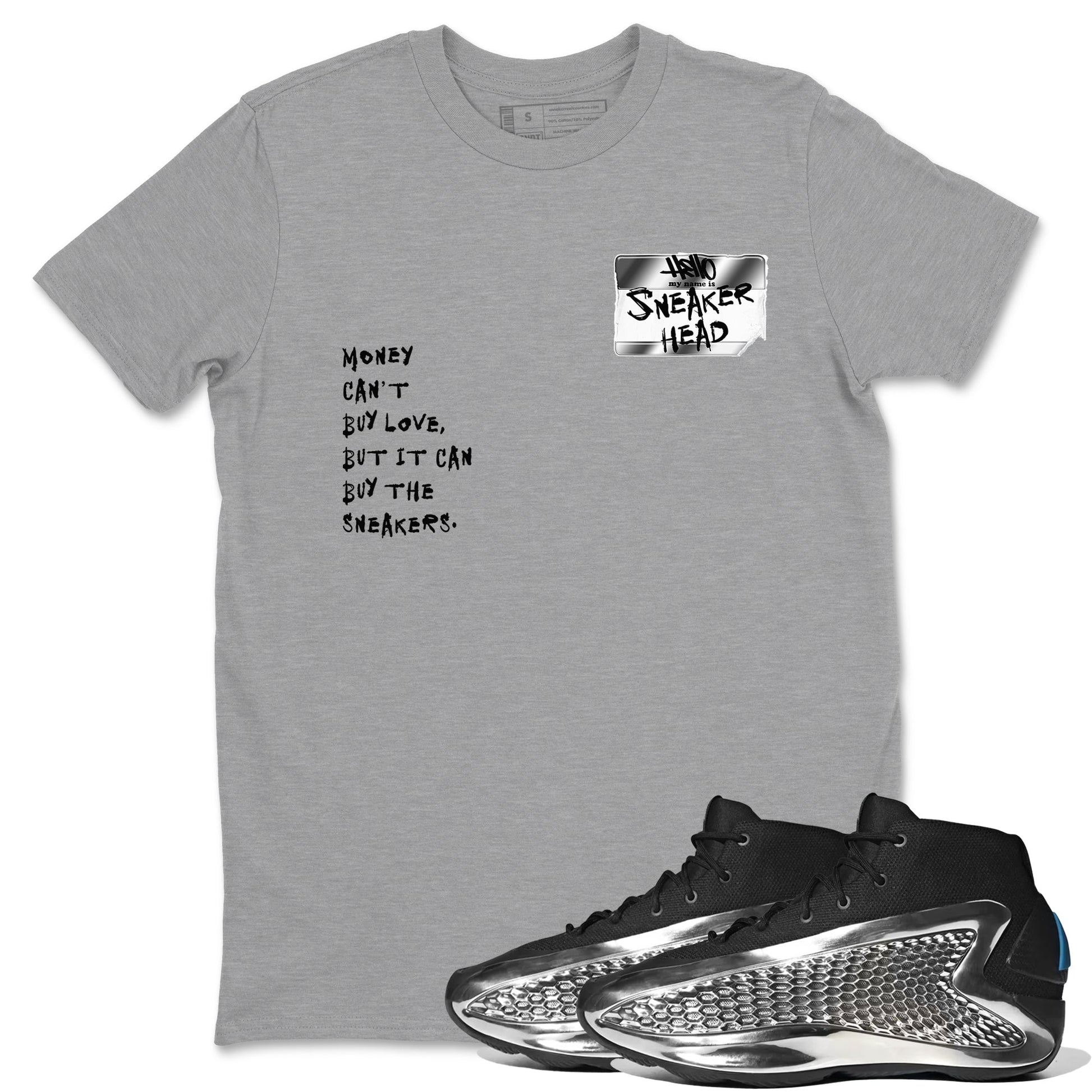 AE 1 Silver Metallic shirts to match jordans Sneakerhead Badge graphic tees AE 1 Silver Metallic t shirts to match sneakers SNRT Sneaker Tees unisex cotton Heather Grey 1 shirts