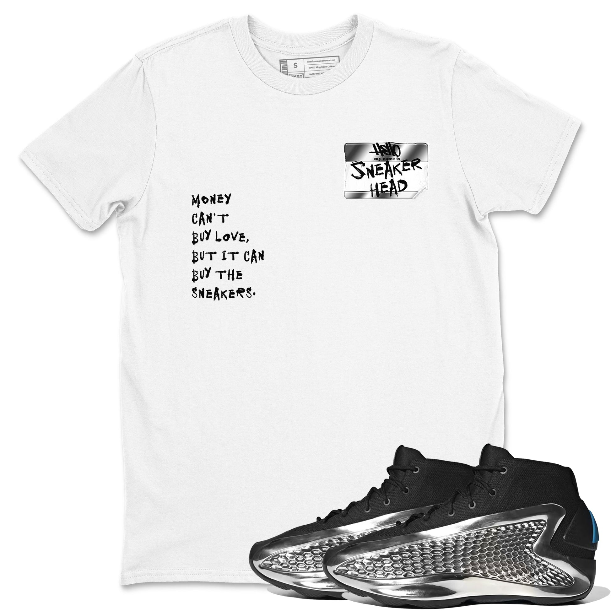 AE 1 Silver Metallic shirts to match jordans Sneakerhead Badge graphic tees AE 1 Silver Metallic t shirts to match sneakers SNRT Sneaker Tees unisex cotton White 1 shirts