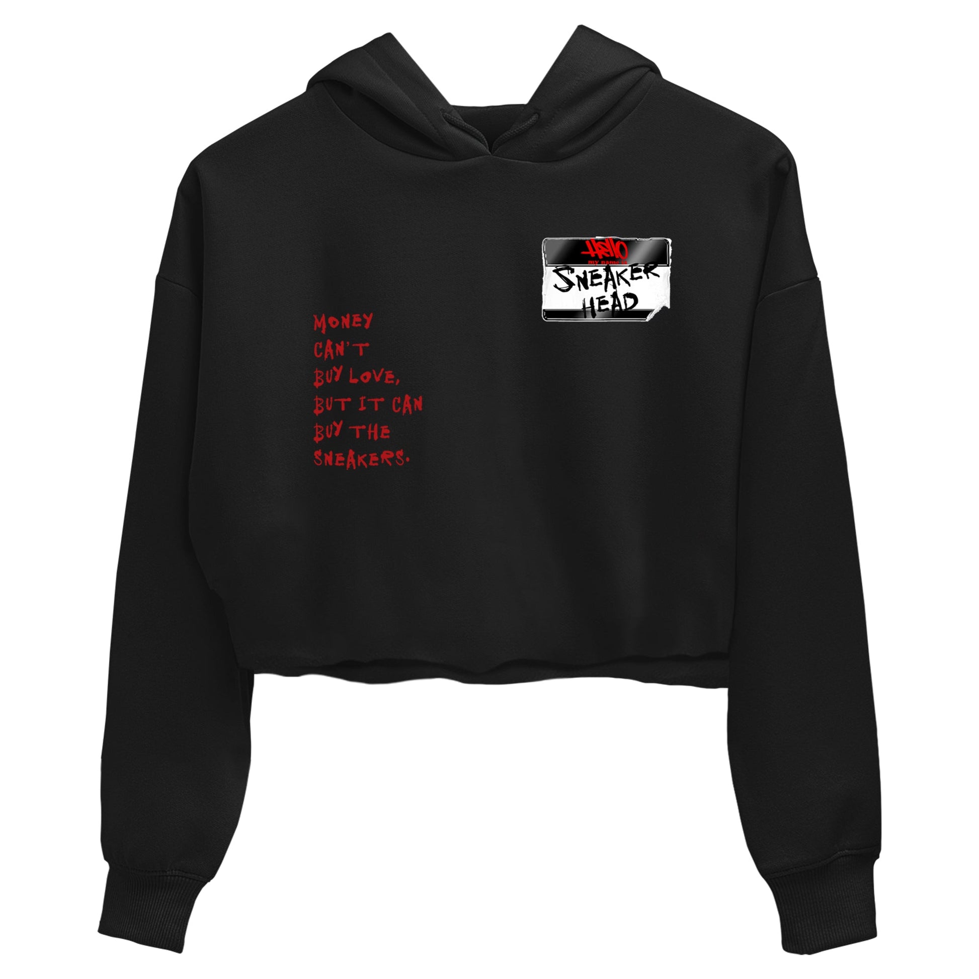 Sneaker match tees – Sneaker Threads To Match Air Foamposite Cough Drop Shoes, Air Foamposite One Black and Varsity Red – Sneakerhead Badge Crop T-Shirt Black 2