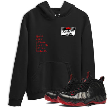 Sneaker match tees – Sneaker Threads To Match Air Foamposite Cough Drop Shoes, Air Foamposite One Black and Varsity Red – Sneakerhead Badge Tee Black 1