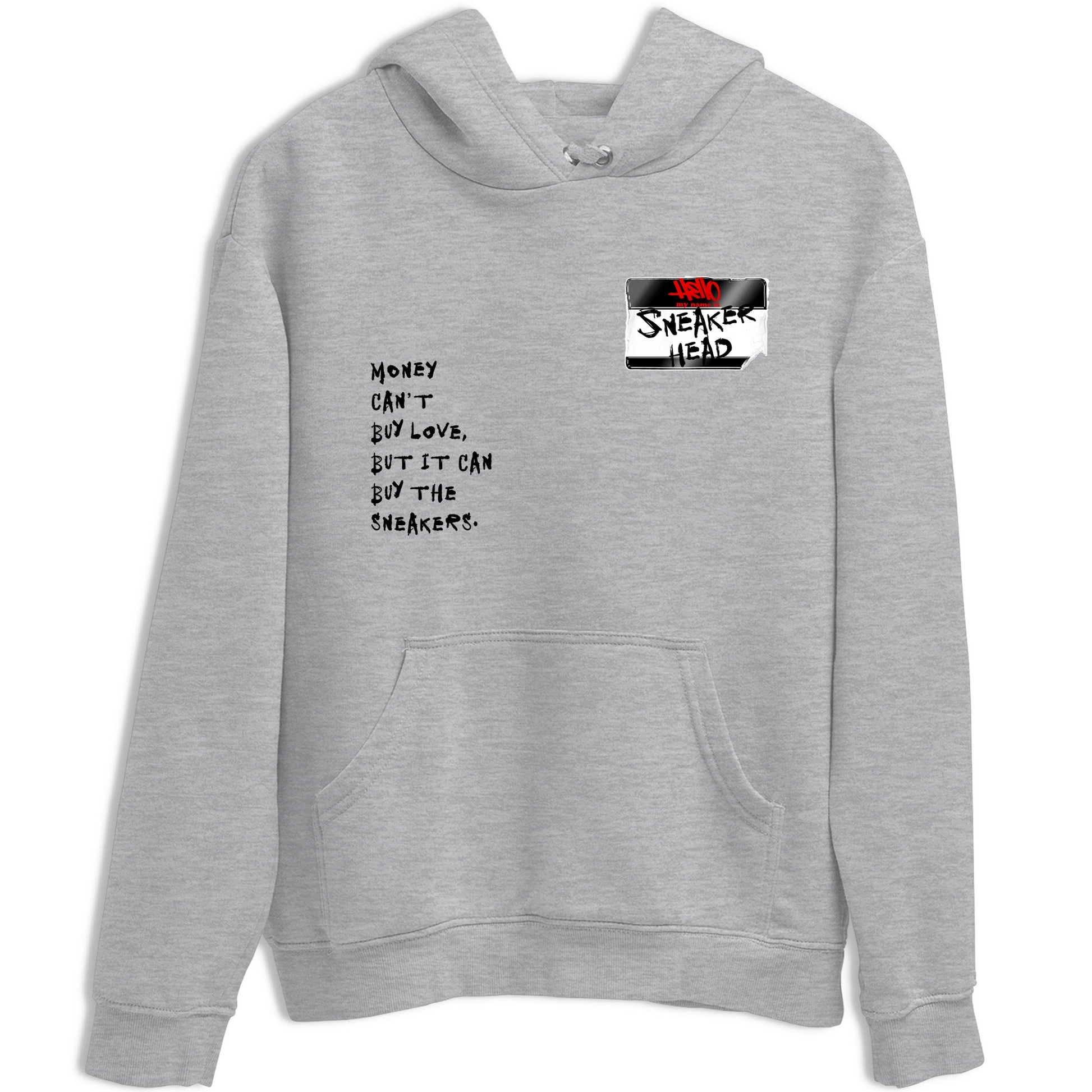 Sneaker match tees – Sneaker Threads To Match Air Foamposite Cough Drop Shoes, Air Foamposite One Black and Varsity Red – Sneakerhead Badge Tee Heather Grey 2