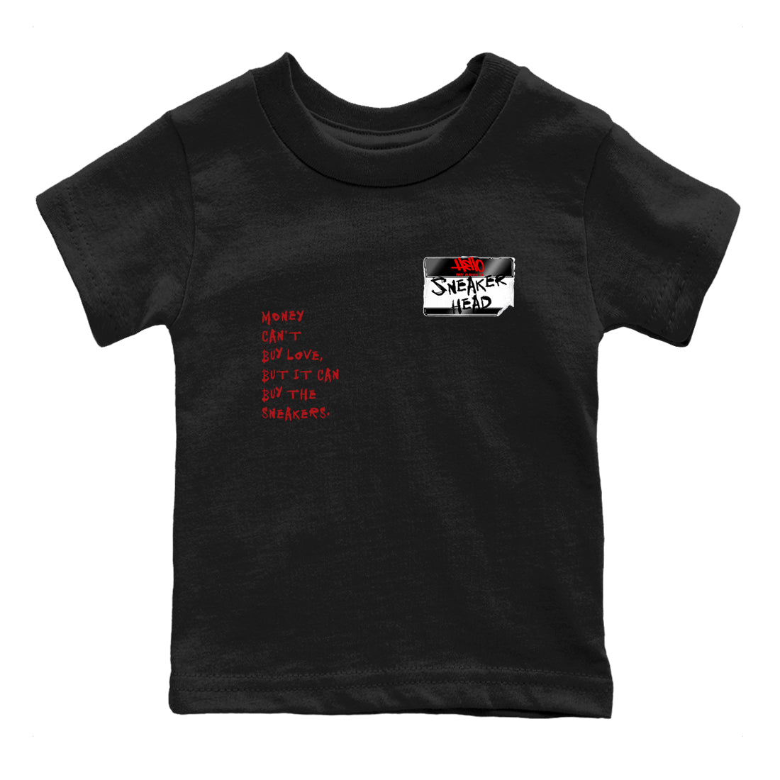 Sneaker match tees – Sneaker Threads To Match Air Foamposite Cough Drop Shoes, Air Foamposite One Black and Varsity Red – Sneakerhead Badge Kids T-Shirt Black 2