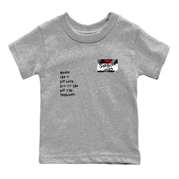 Sneaker match tees – Sneaker Threads To Match Air Foamposite Cough Drop Shoes, Air Foamposite One Black and Varsity Red – Sneakerhead Badge Kids T-Shirt Heather Grey 2
