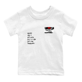 Sneaker match tees – Sneaker Threads To Match Air Foamposite Cough Drop Shoes, Air Foamposite One Black and Varsity Red – Sneakerhead Badge Kids T-Shirt White 2