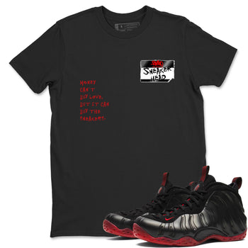 Sneaker match tees – Sneaker Threads To Match Air Foamposite Cough Drop Shoes, Air Foamposite One Black and Varsity Red – Sneakerhead Badge Tee Black 1