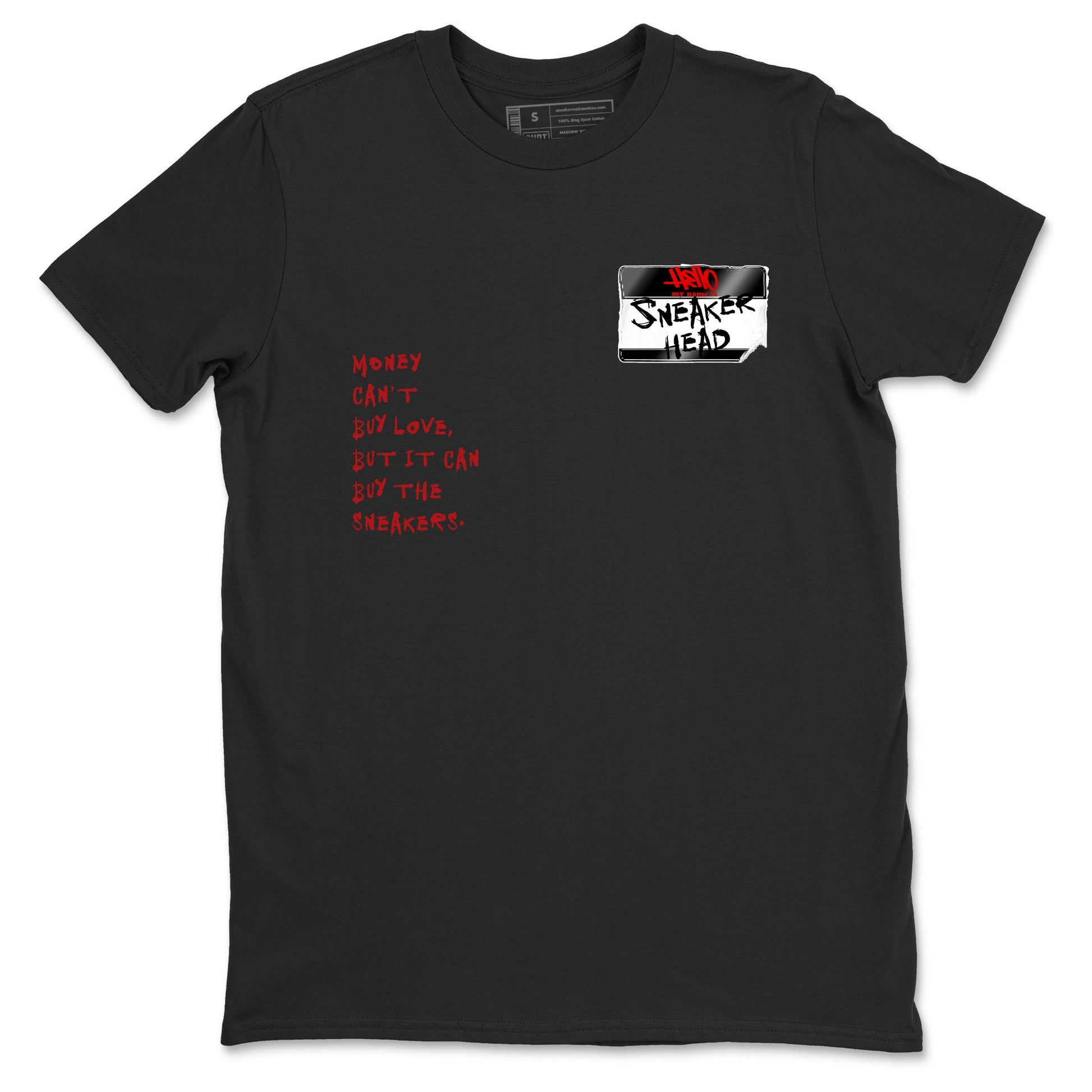 Sneaker match tees – Sneaker Threads To Match Air Foamposite Cough Drop Shoes, Air Foamposite One Black and Varsity Red – Sneakerhead Badge Tee Black 2
